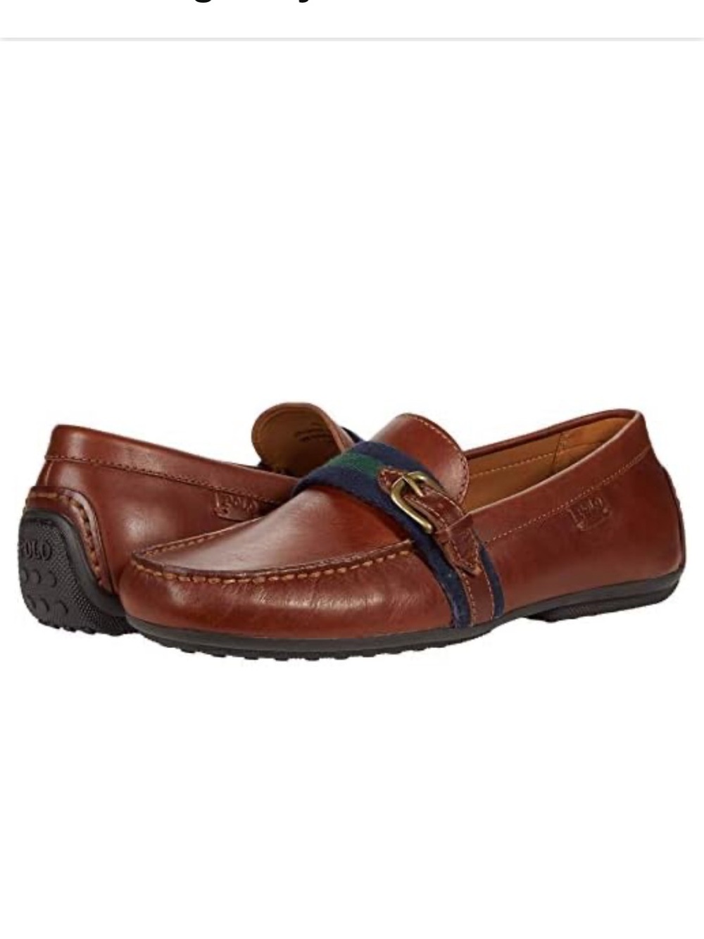 Polo by Ralph Lauren Chestnut Leather Loafers with Navy & Green Strap